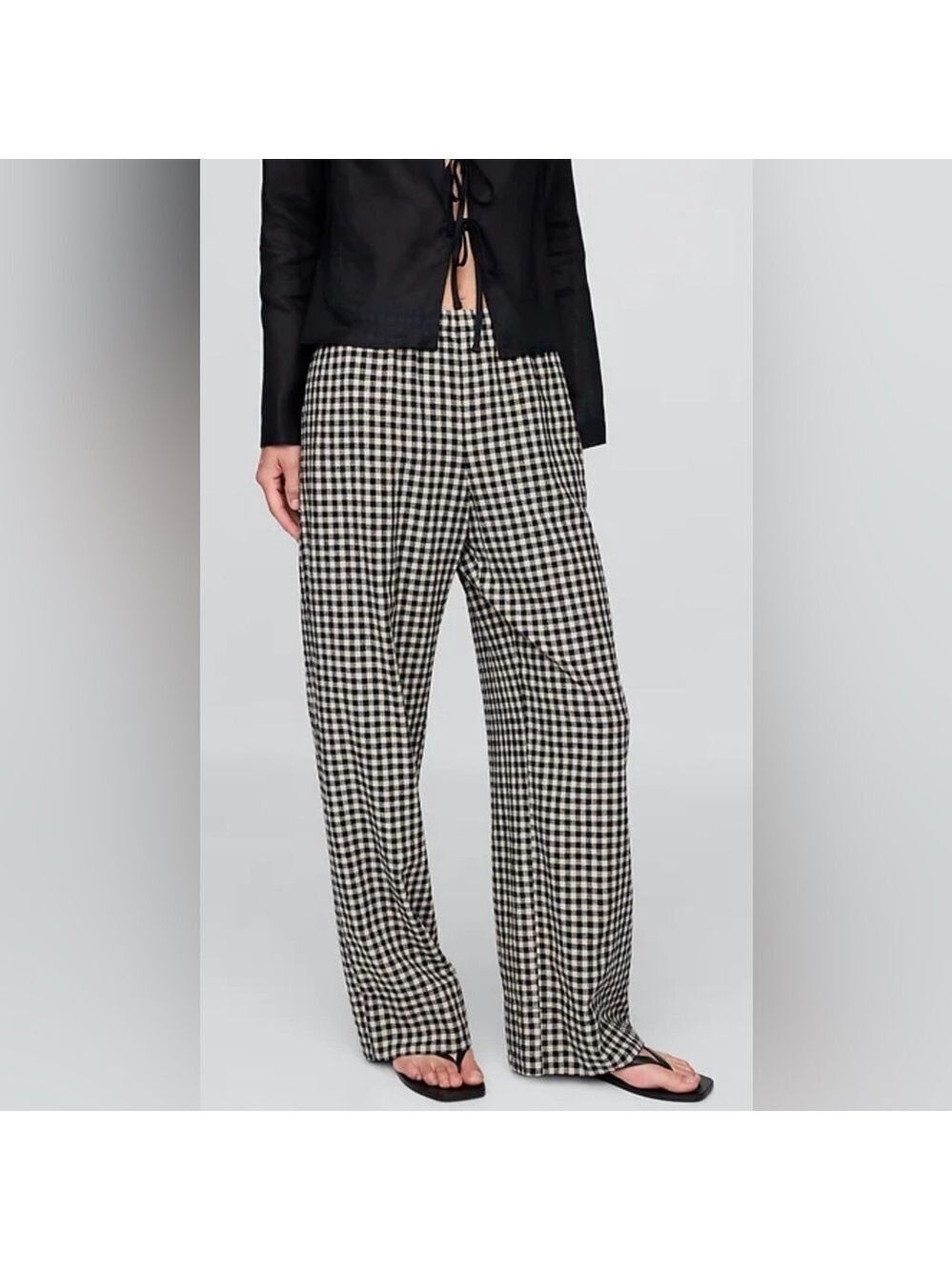Gap Linen-Blend Easy Wide-Hem Gingham Check Pants NWT ST Beachy Vacation Cruise